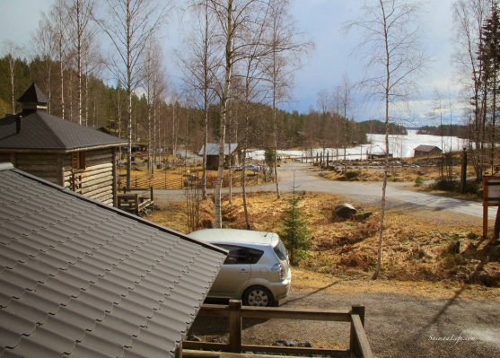 Spring lake view from cottage window 