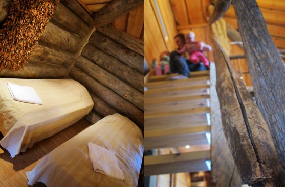 Cottage bedroom and wooden staircase