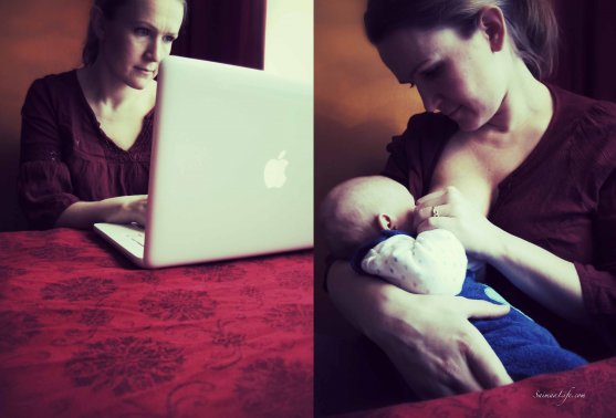 mother-working-breastfeeding