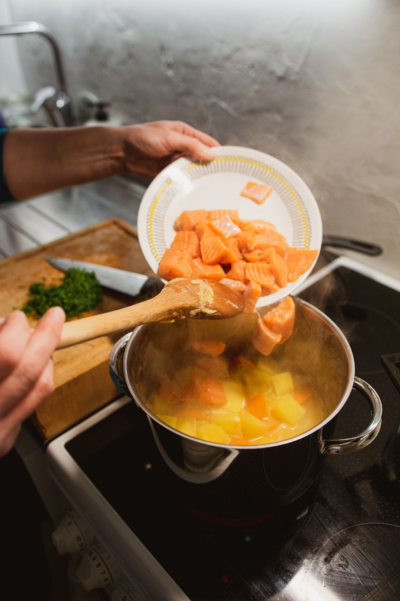 Adding salmon to traditional salmon soup recipe