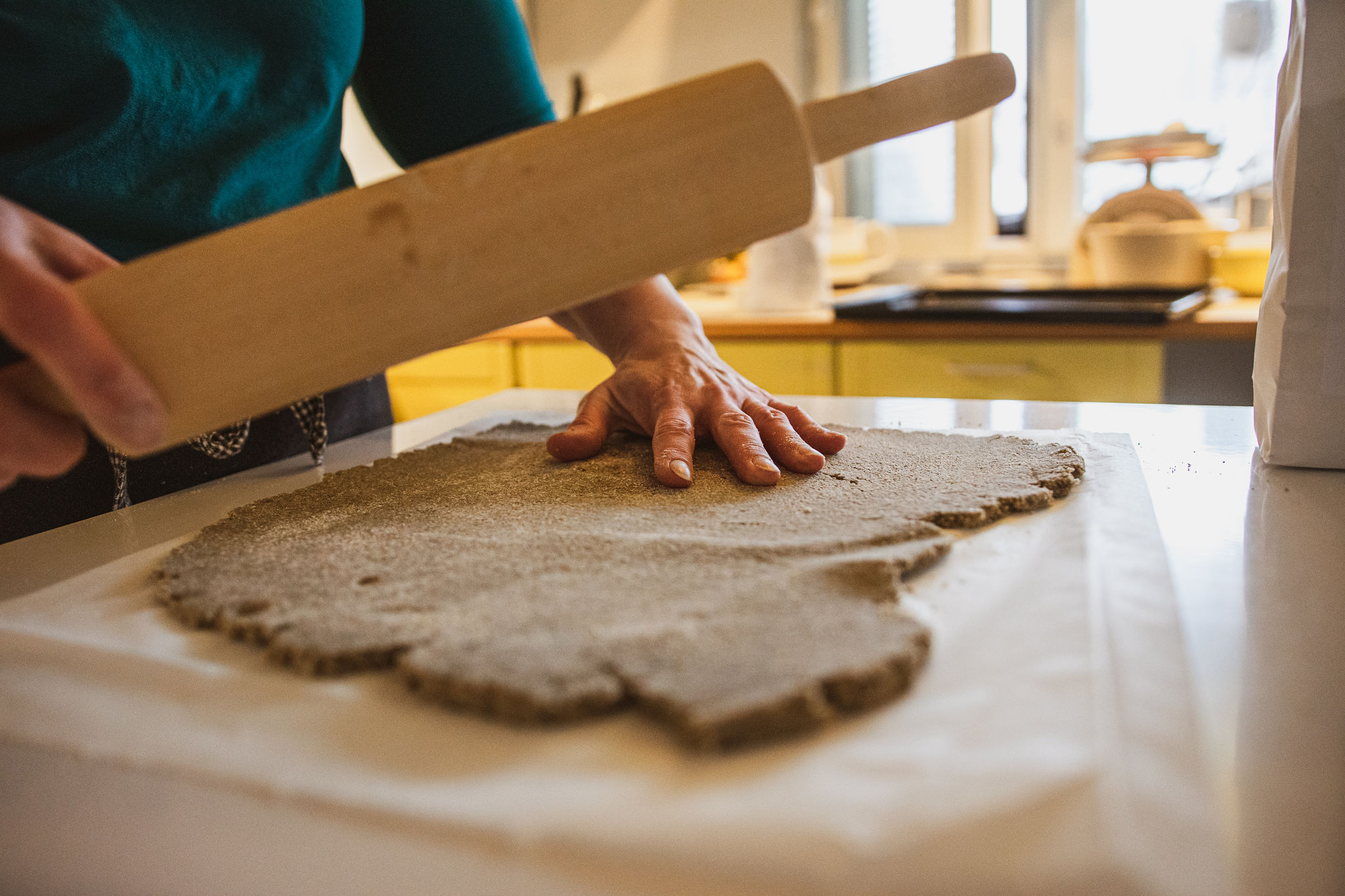 Rolling the dough of simple recipe of Finnish rye cracker, "Näkkäri"