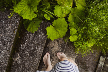 feet, women, plants, green, summer evening, after sauna, sunset, finland