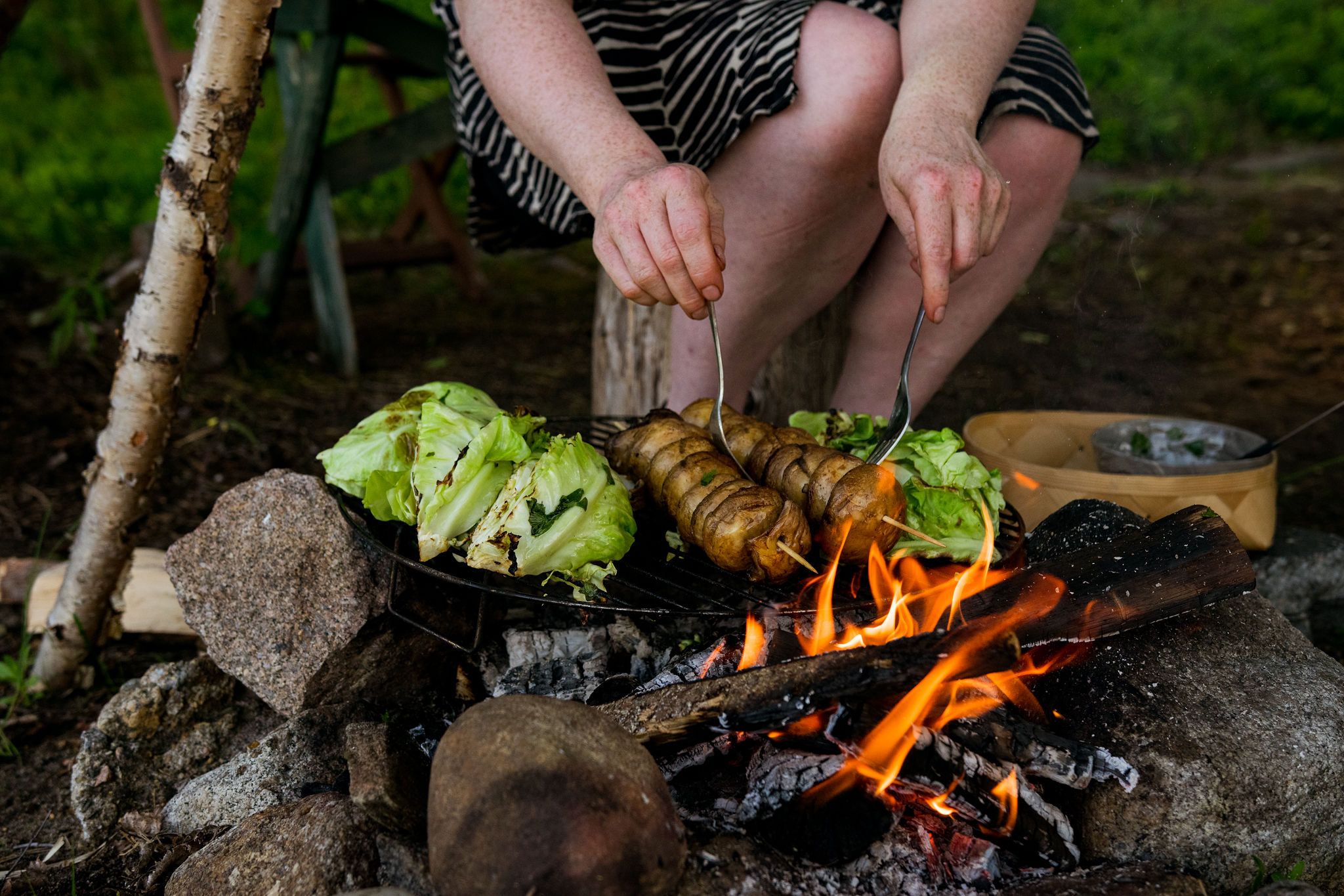 making of saimaalife grilled mushroom skewers