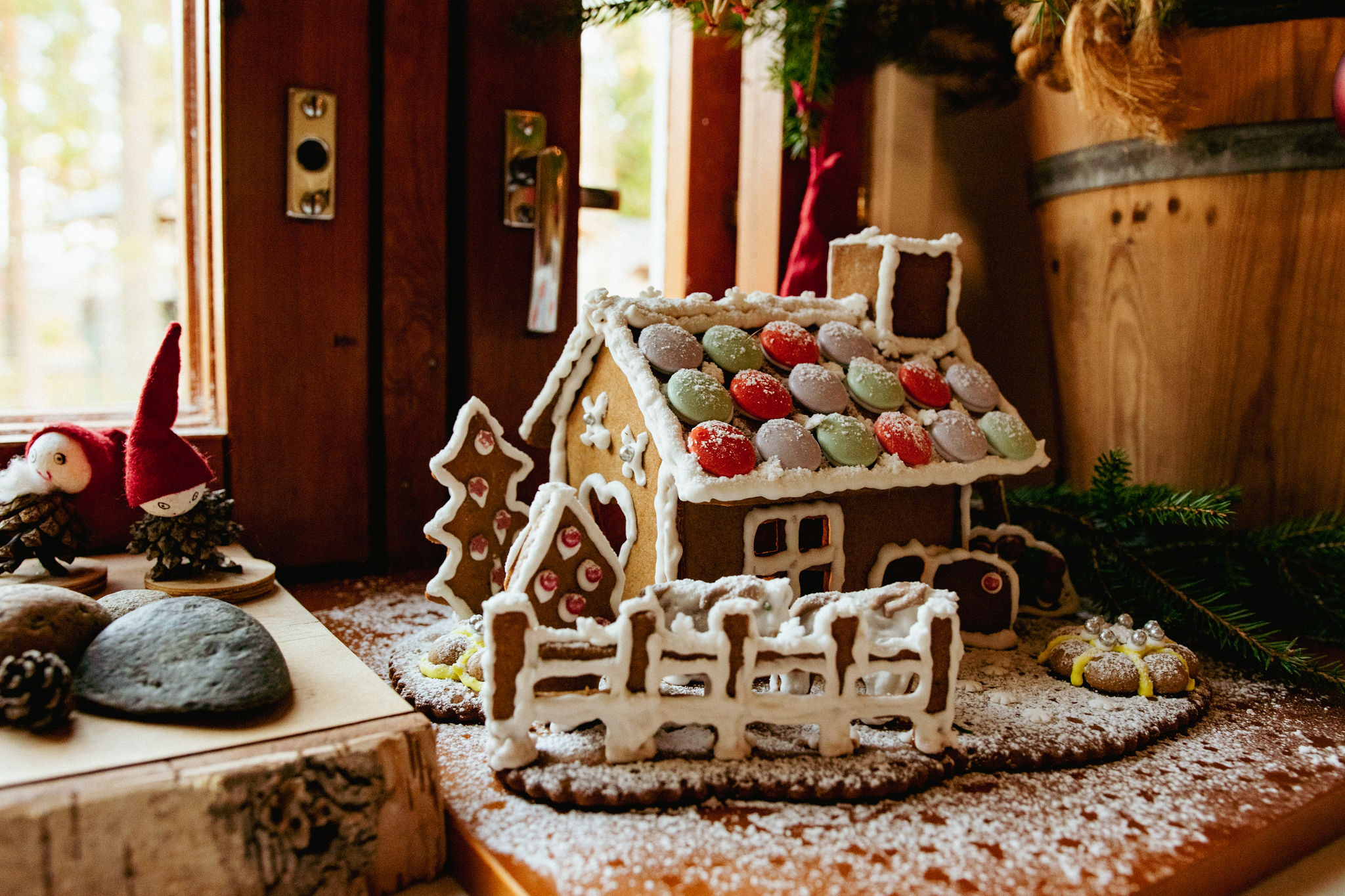 White Finnish winter wonderland and selfmade saimaaLife Christmas gingerbread cookie house