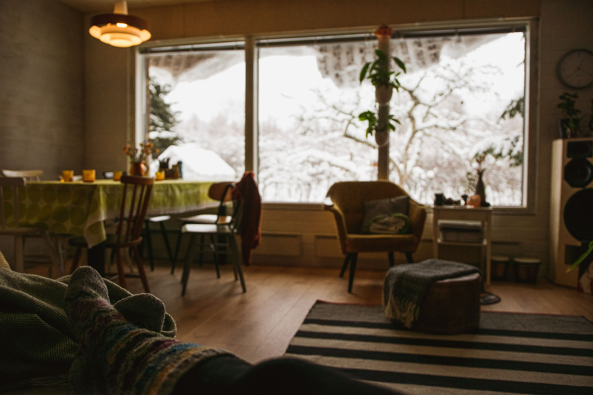 Relaxing indoors at Finnish home in the winter afternoon