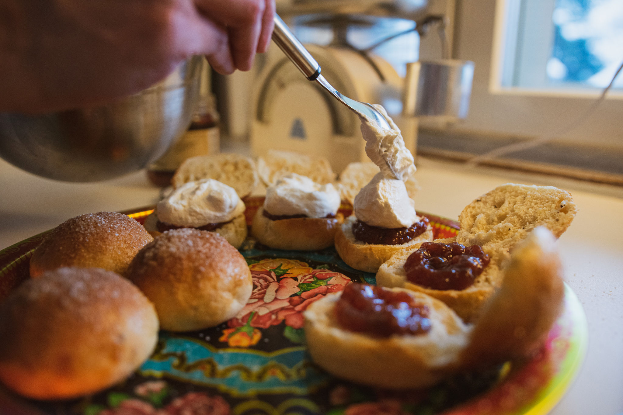 Making Shrovetide buns out of Finnish Paula's buns