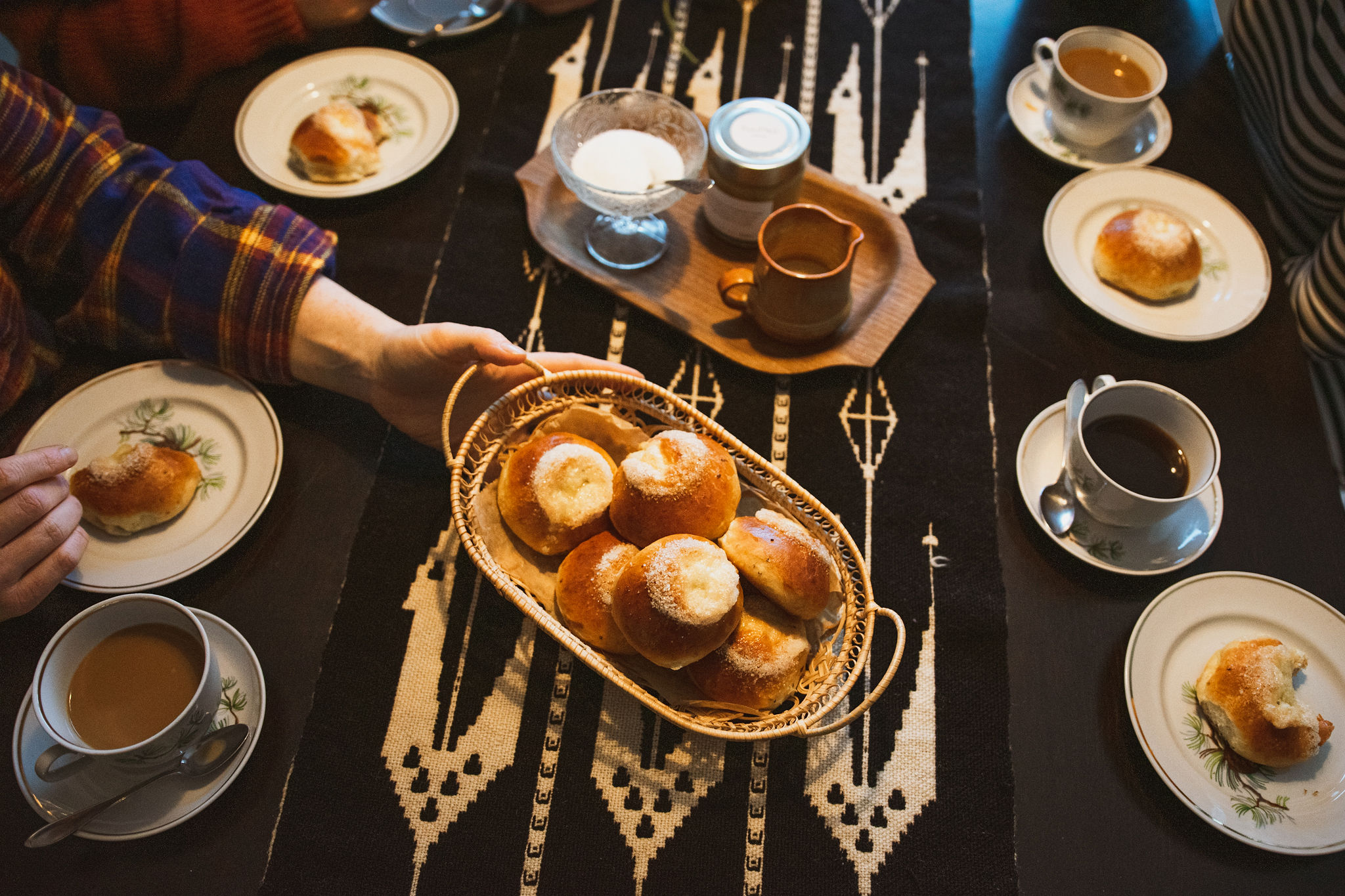 Finnish women enjoying Paula's bun and coffee in Finland